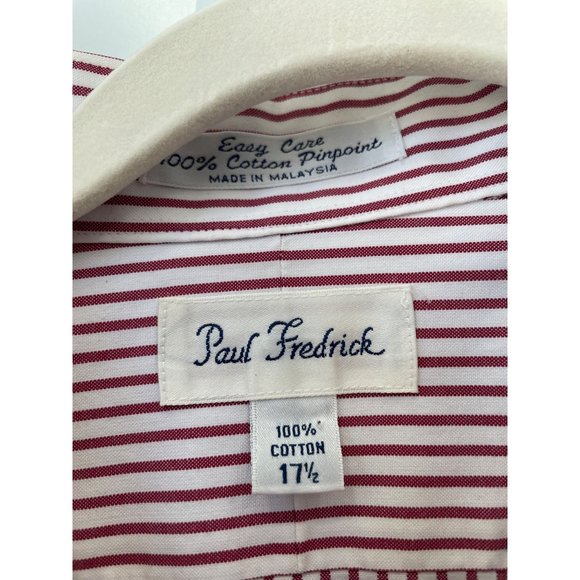 Paul Fredrick Stripe Button Down Shirt Men 17 1/2 White Red Career Office Preppy - Picture 3 of 8